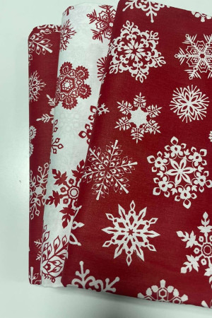 Ранфорс Червоні сніжинки на білому фоні