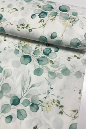 Ранфорс Зелене листя на білому фоні