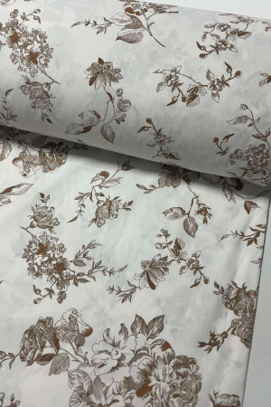 Ранфорс Коричневі квіти на білому фоні